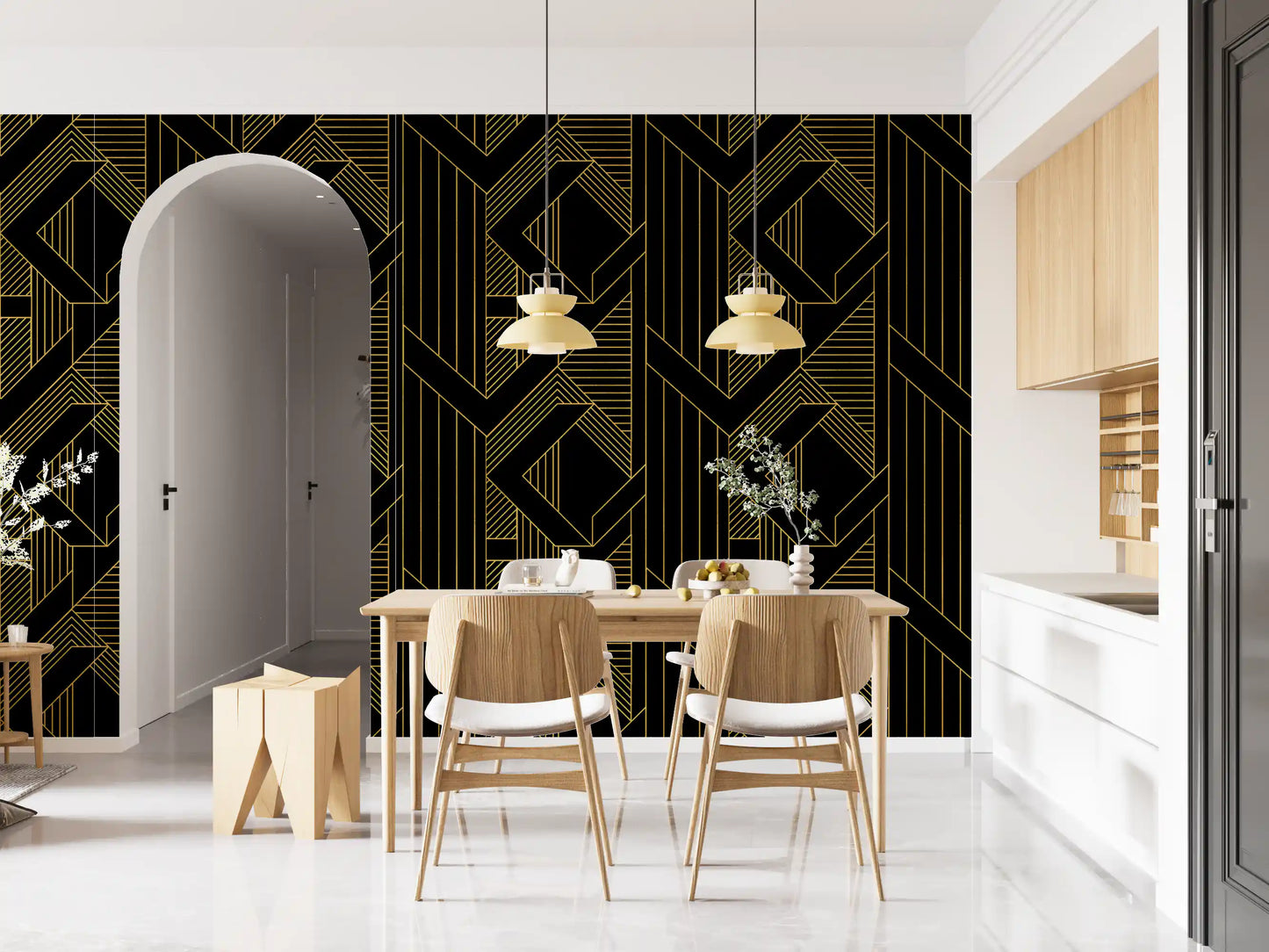 Gilded Gatsby Black and Gold Geometric Wallpaper