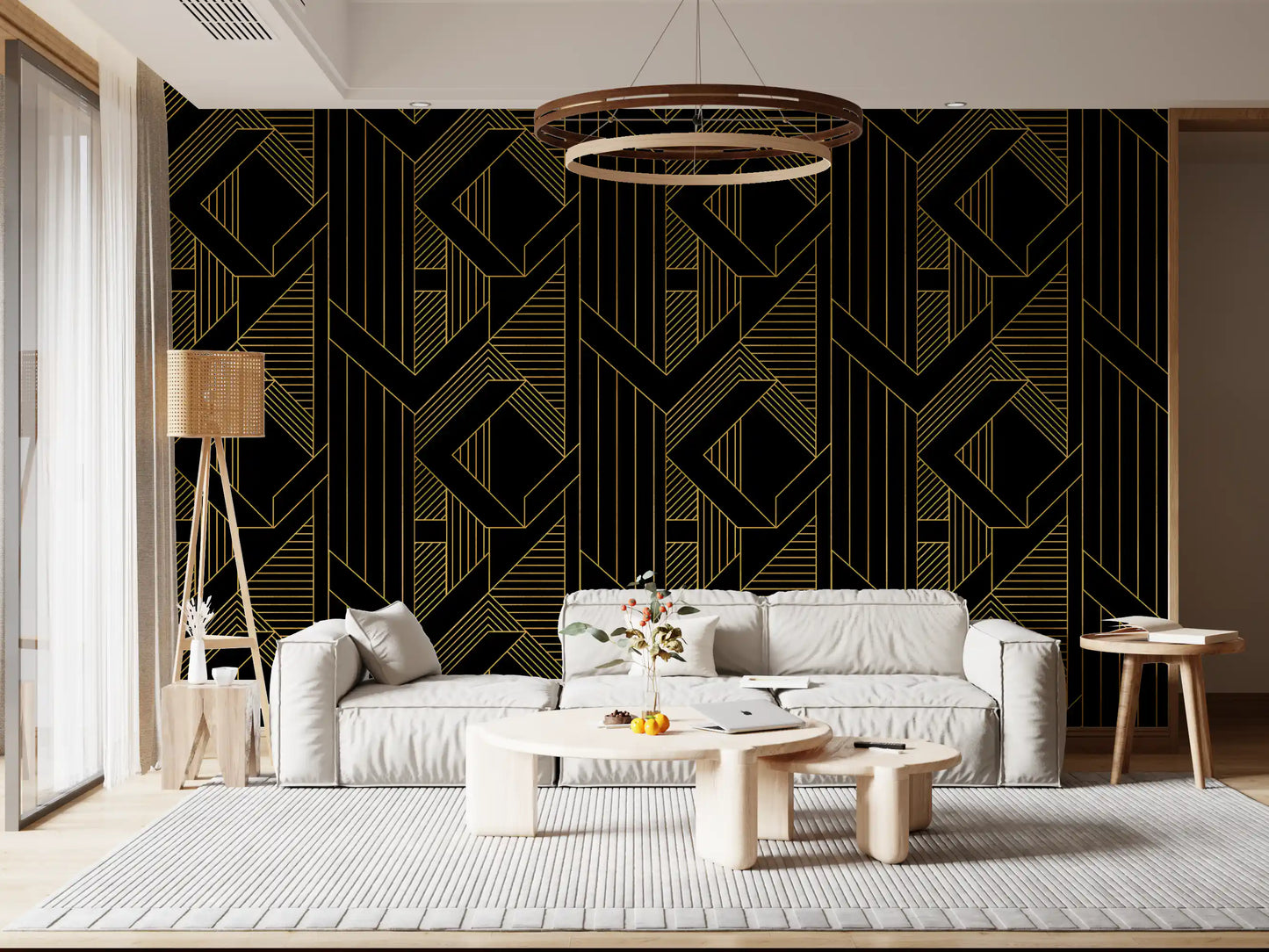 Gilded Gatsby Black and Gold Geometric Wallpaper