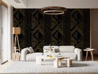 Gilded Gatsby Black and Gold Geometric Wallpaper