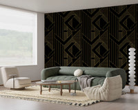 Gilded Gatsby Black and Gold Geometric Wallpaper