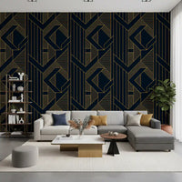 Luxurious Navy and Gold Art Deco Geometric Wallpaper