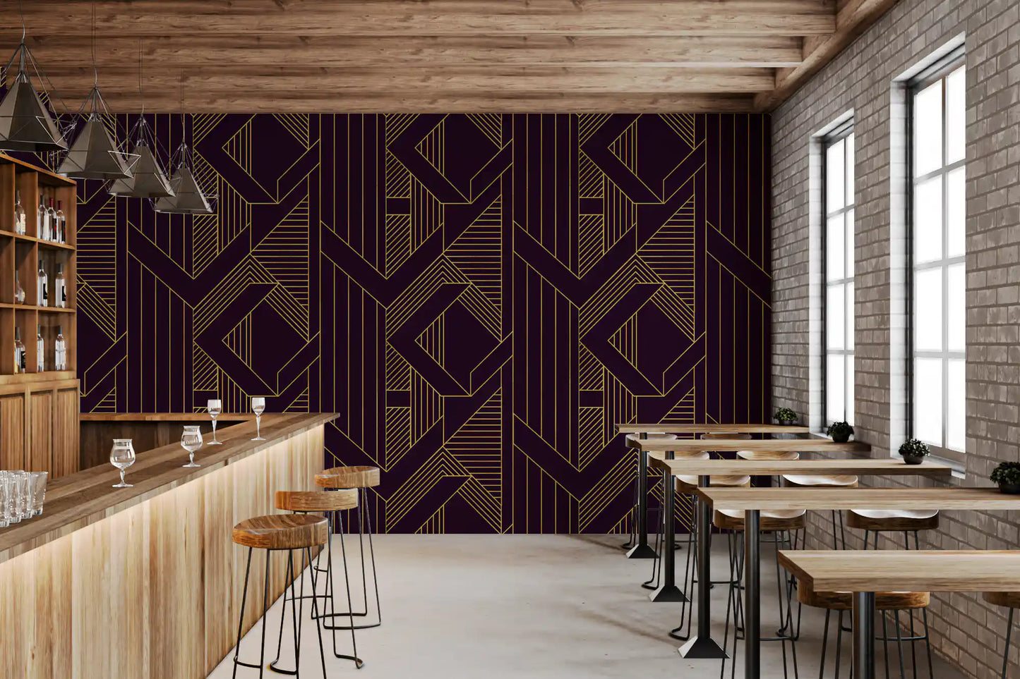 Gatsby Glamour Art Deco Violett & Gold Tapete