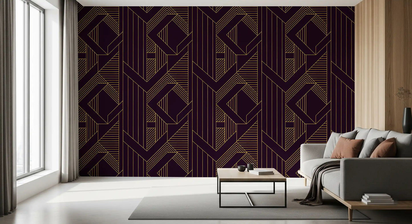 Gatsby Glamour Art Deco Violett & Gold Tapete