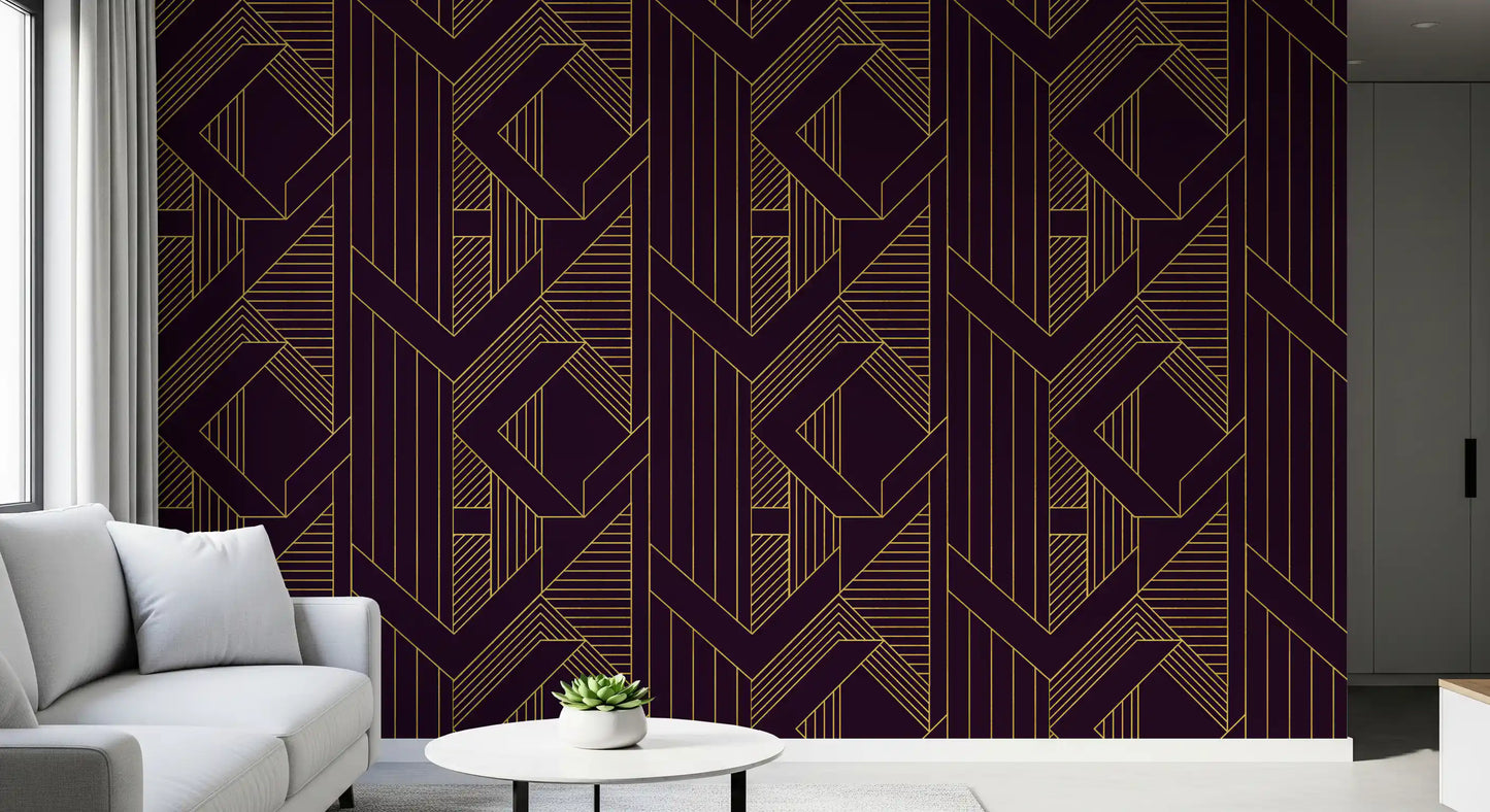 Gatsby Glamour Art Deco Violett & Gold Tapete
