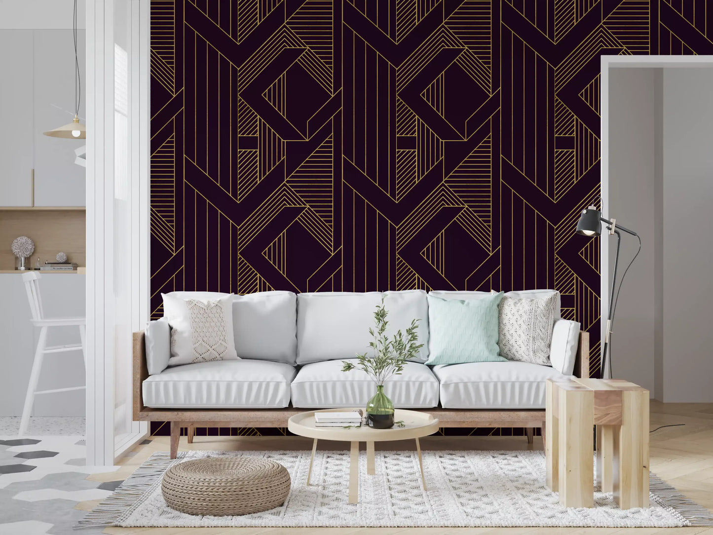 Gatsby Glamour Art Deco Violett & Gold Tapete