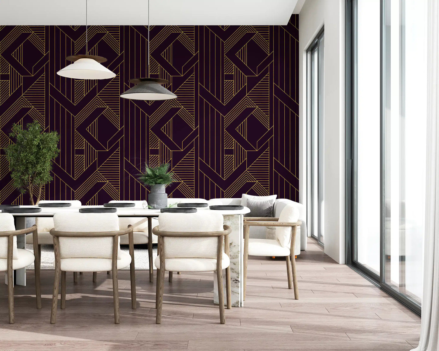 Gatsby Glamour Art Deco Violett & Gold Tapete