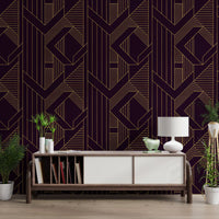 Gatsby Glamour Art Deco Violett & Gold Tapete