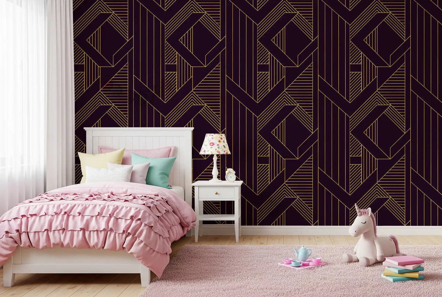 Gatsby Glamour Art Deco Violett & Gold Tapete