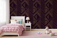 Gatsby Glamour Art Deco Violett & Gold Tapete