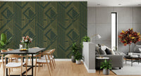 Art Deco Olive Green & Gold Geometric Wallpaper