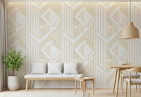 Deco Lines Gold and White Geometric Wall Art Wallpaper⁠