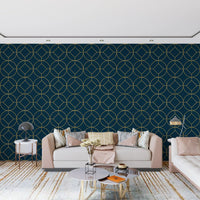 Papier peint géométrique Art déco marine et or