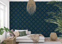 Papier peint géométrique Art déco marine et or