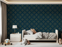 Papier peint géométrique Art déco marine et or