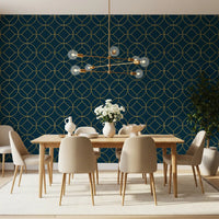 Papier peint géométrique Art déco marine et or