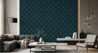 Papier peint géométrique Art déco marine et or