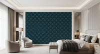 Papier peint géométrique Art déco marine et or