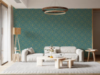 Teal and Gold Art Deco Geometric Wallpaper