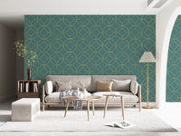 Teal and Gold Art Deco Geometric Wallpaper