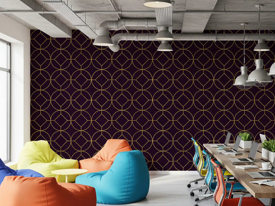 Office  layout of Art Deco Gold and Plum Geometric Wallpaper concept