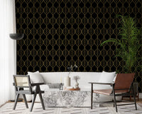 Sleek ornamental design via Art Deco Gold and Black Leaf Wallpaper concept