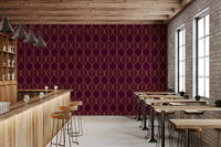 Cafe area Elegant Burgundy and Gold Art Deco Leaf Wallpaper floral art deco style