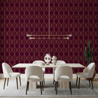 Contemporary room Elegant Burgundy and Gold Art Deco Leaf Wallpaper elegant flow