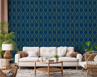 Luxury wall Gilded Art Deco Leaves Navy Wallpaper gold leaf navy creative style