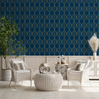 Study area Gilded Art Deco Leaves Navy Wallpaper elegant leaf navy composition
