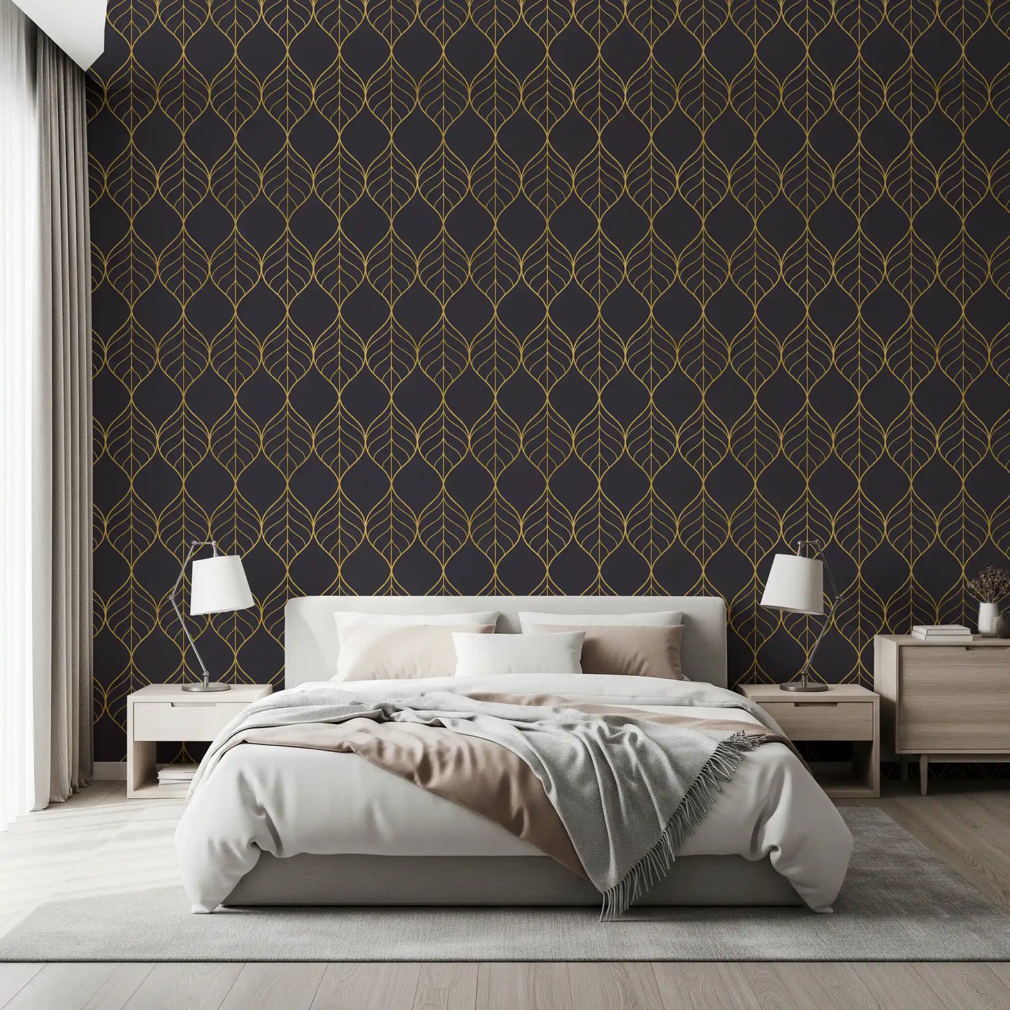 Elegant gold surface Elegant Golden Leaf Art Deco Wallpaper