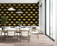 Feature wall Black Gold Crane Art Deco Wallpaper dark luxury style