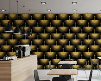 Modern cafe space Black Gold Crane Art Deco Wallpaper bird pattern look