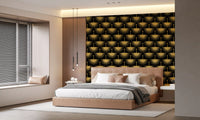 Minimal bedroom decor Black Gold Crane Art Deco Wallpaper black gold flow