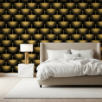 Elegant surface Black Gold Crane Art Deco Wallpaper crane motif
