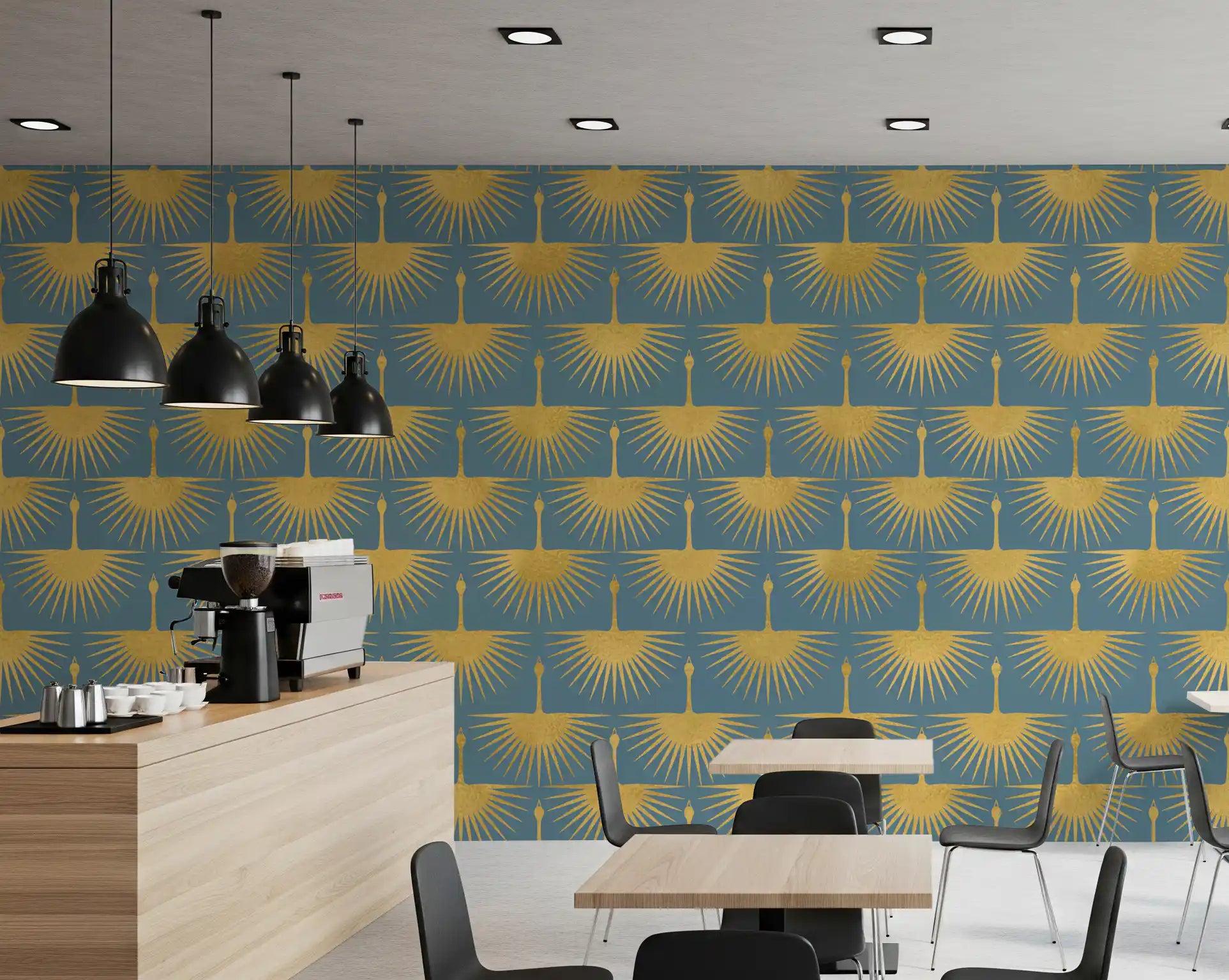 Elegant minimal wallpaper duck egg blue bird motif style