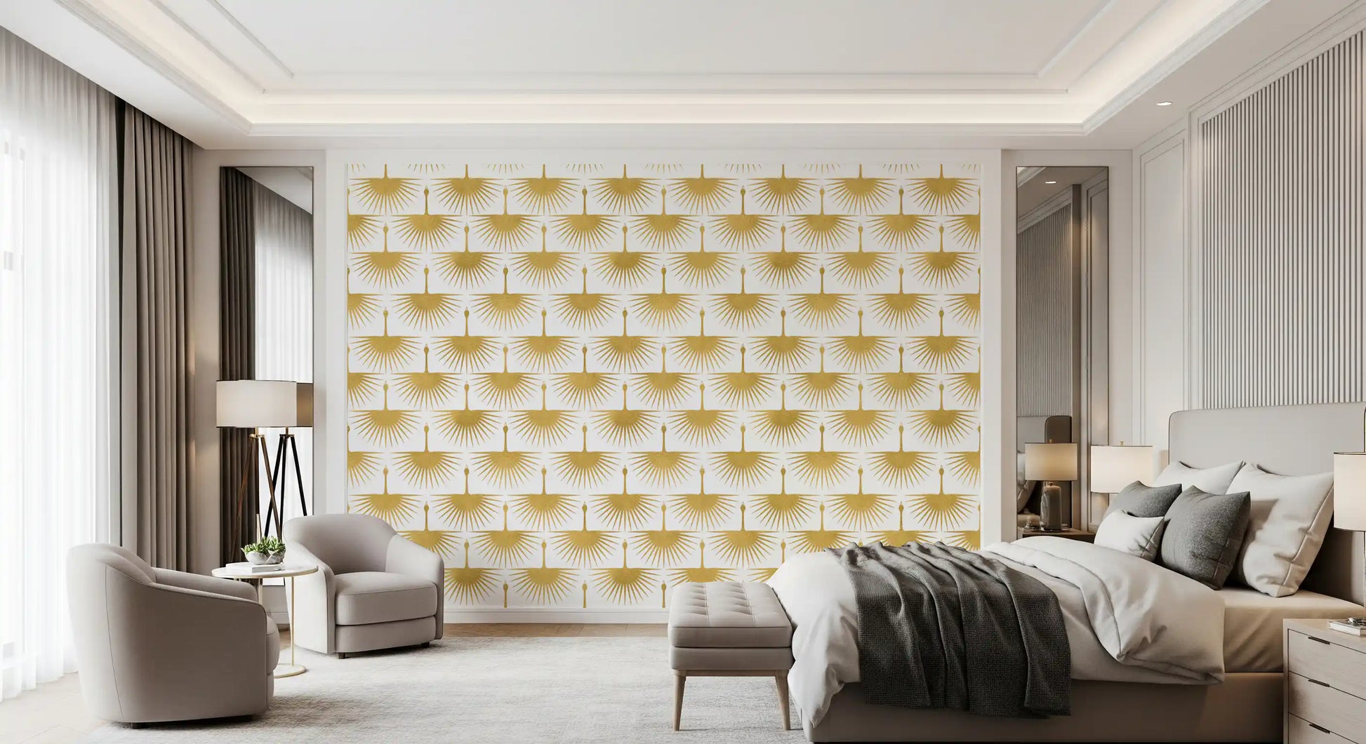 Minimal Art Deco sunburst Luxury Crane Sunburst Wallpaper