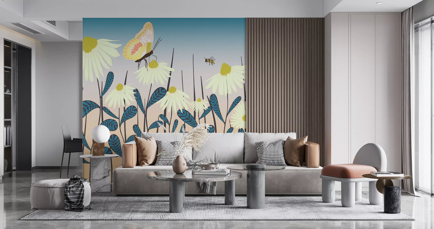 Sunny Day Daisy Garden Vægmural Vægmural