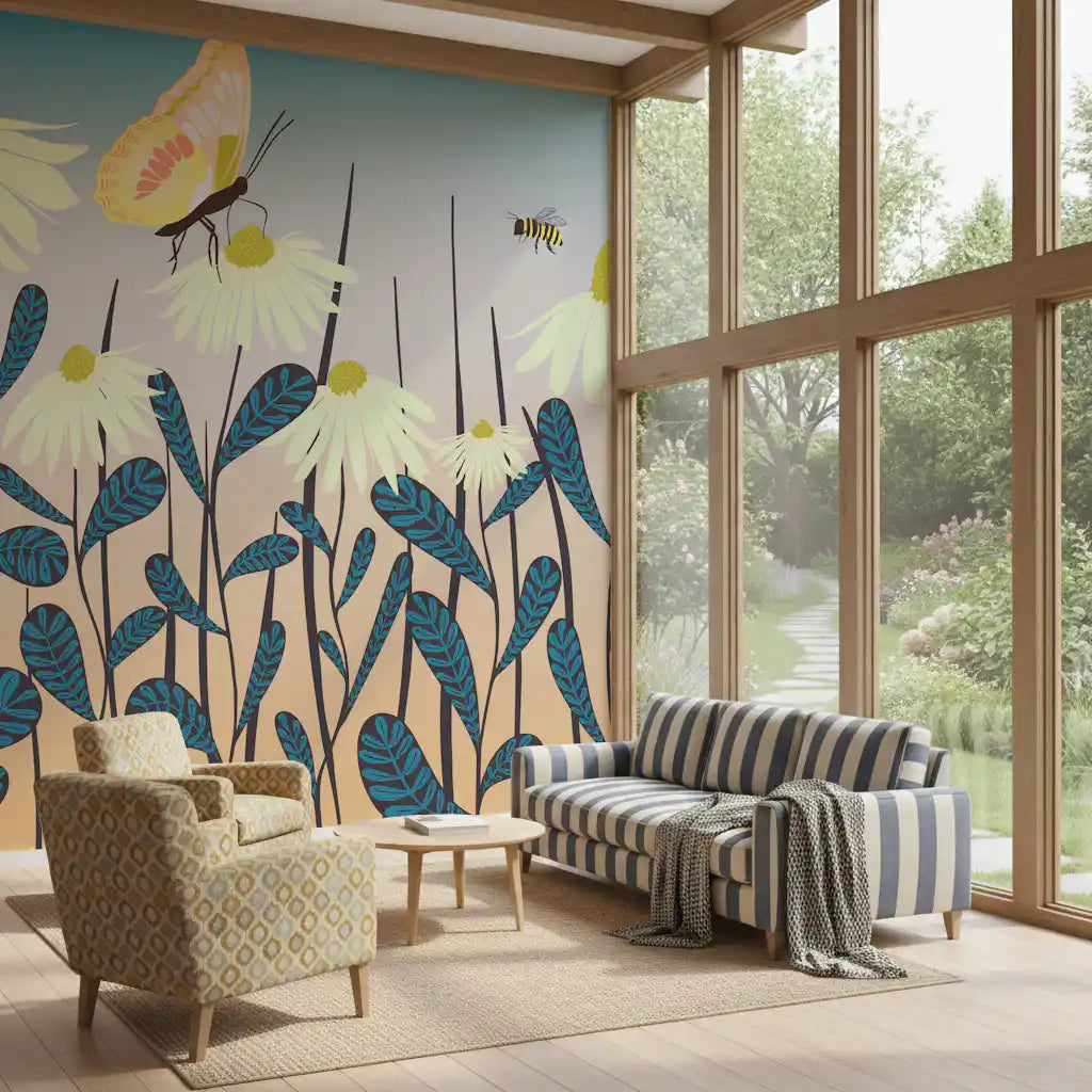 Sunny Day Daisy Garden Vægmural Vægmural
