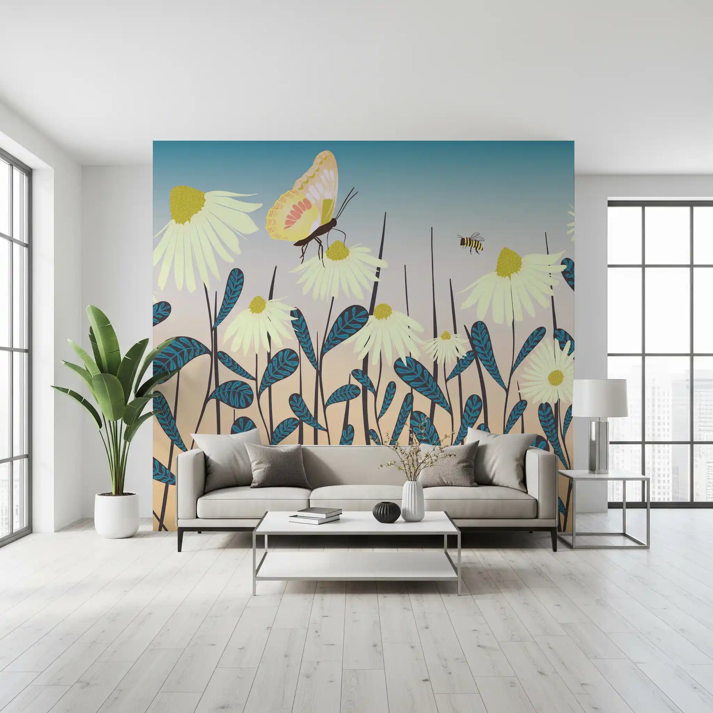 Sunny Day Daisy Garden Vægmural Vægmural