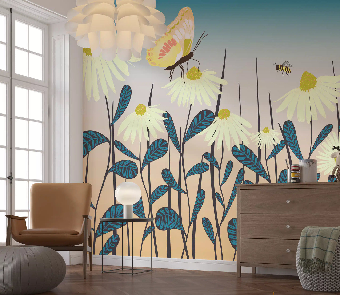 Sunny Day Daisy Garden Vægmural Vægmural
