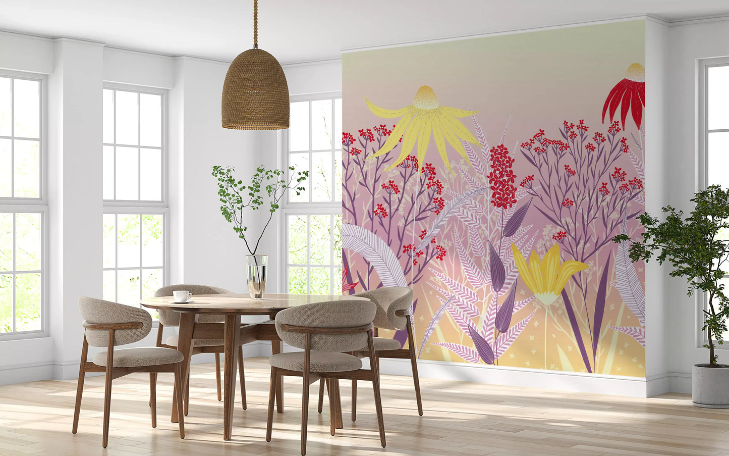 Drømmende Pastelfarvet Vildblomstermark Vægmaleri