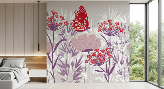 Tapet mural Crimson Butterfly și Grădina Mov