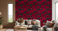 Papel de Parede Floral Escuro Peónia Carmim da Meia-Noite