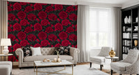 Papel de Parede Floral Escuro Peónia Carmim da Meia-Noite