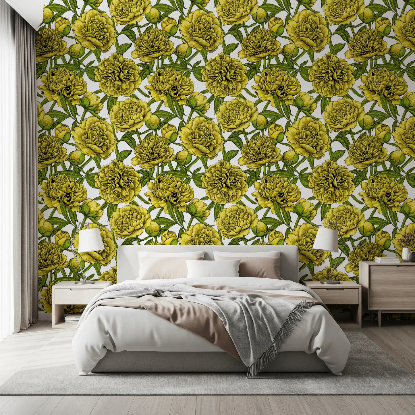 Papier peint Fleur de Pivoine Dorée