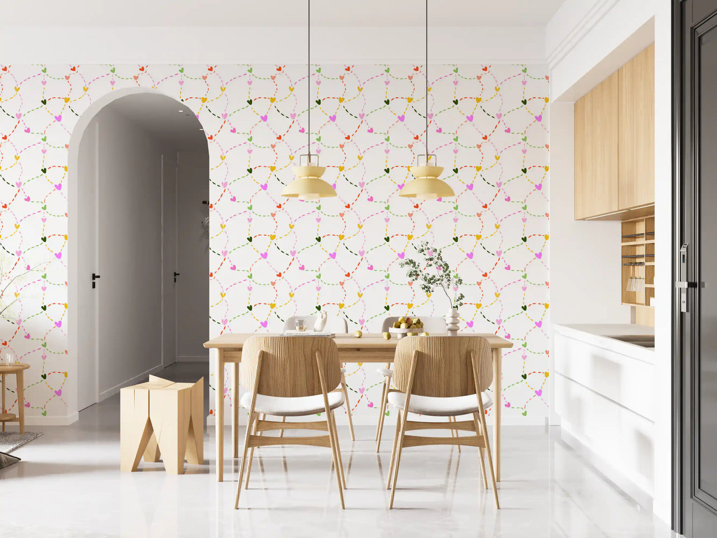 Papier peint Cœurs fantaisistes et sentiers en pointillés