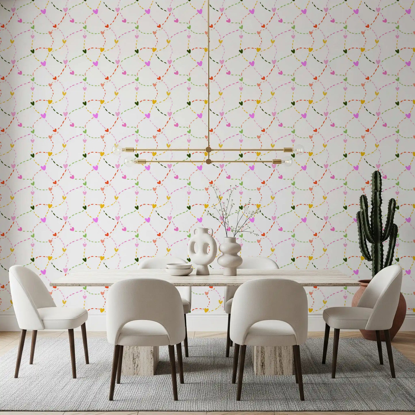 Papier peint Cœurs fantaisistes et sentiers en pointillés
