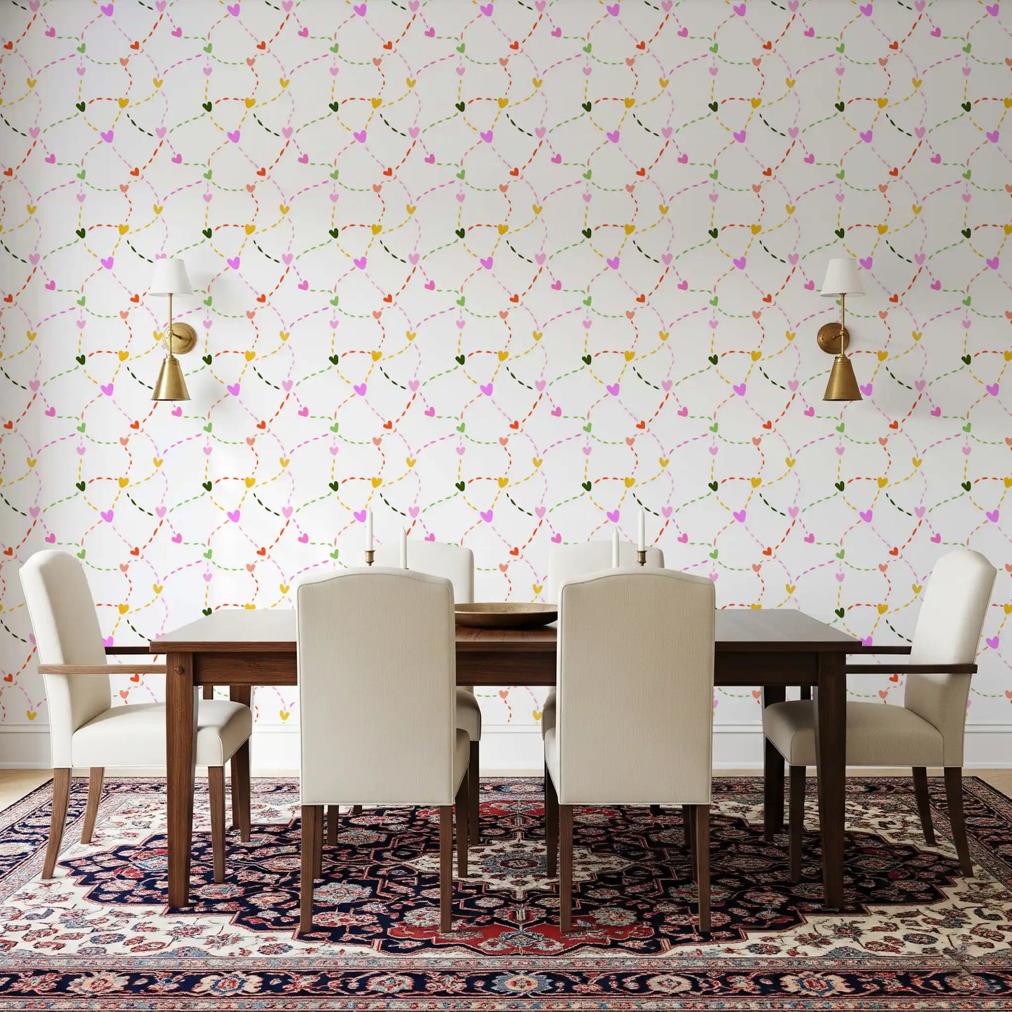 Papier peint Cœurs fantaisistes et sentiers en pointillés