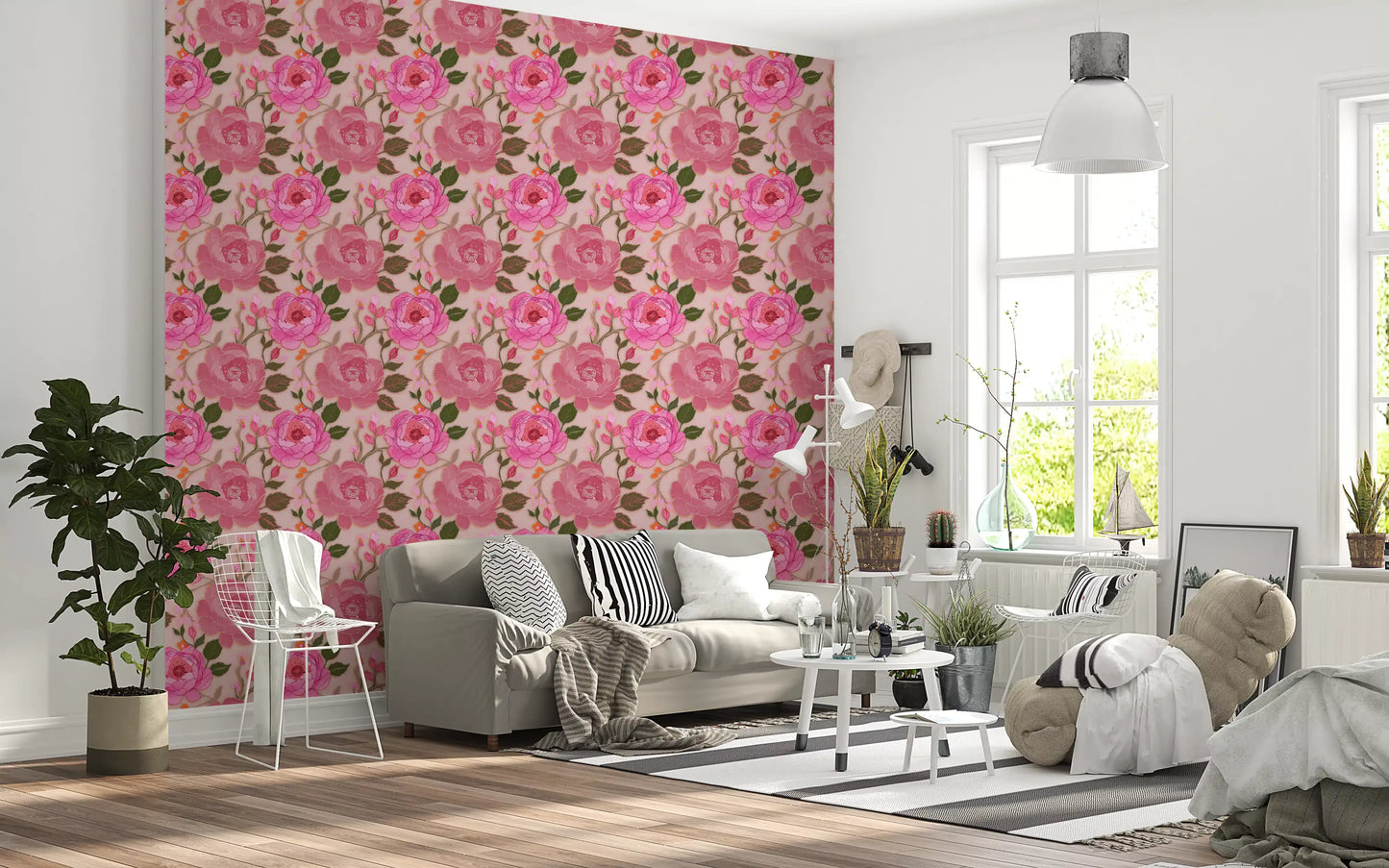 Romantyczna tapeta botaniczna z piwonią w odcieniu różu