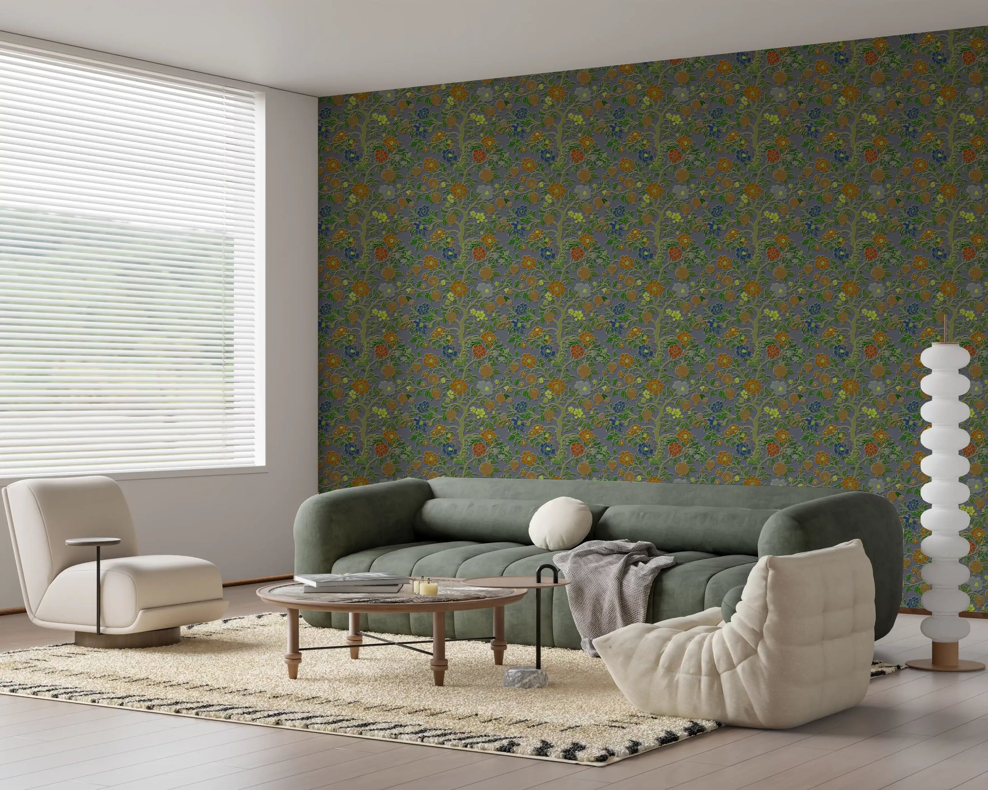 Vintage Chinoiserie Granatæble Blomstret Tapet